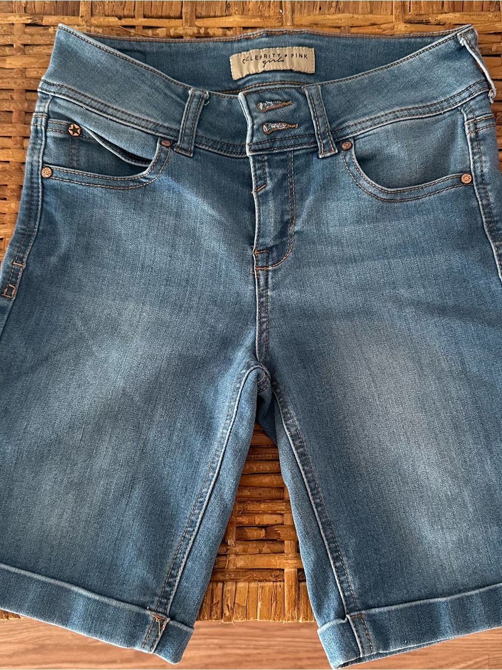 Celebrity Pink Light Blue Denim Ankle-Length Bermuda Shorts